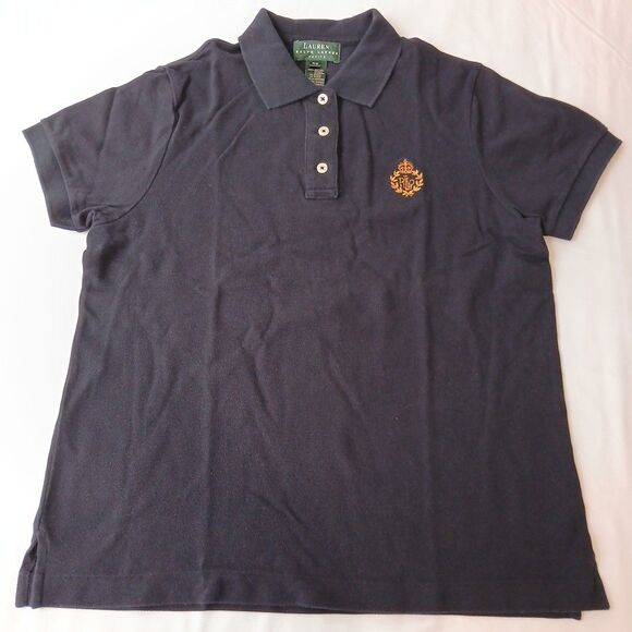 Ralph Lauren Womens Black Short Sleeve Gold Crest Crown Logo  Polo Shirt Size PS - Picture 1 of 6